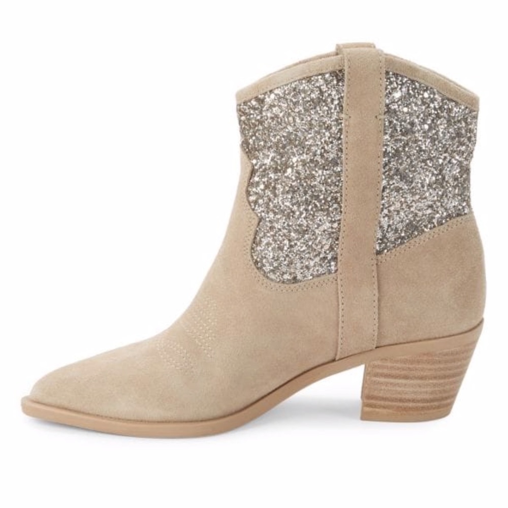 NWOT Dolce Vita Shreya Glitter Suede Cowboy Boots Size 7.5